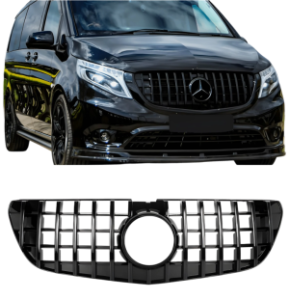Grill | geschikt voor Mercedes-Benz | Vito 19- 4d bus | W447 | alleen facelift| PANAMERICANA AMG GT Look | zwart | 02
