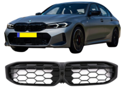 Grillenset | Nieren | geschikt voor BMW 3-serie G20 Limousine LCI / G21 Touring LCI | Facelift vanaf 07/2022 | Glanzend zwart Honingraat