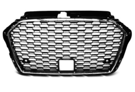 Grill | geschikt voor Audi | A3 16- 3d hat. / A3 Limousine 16- 4d sed. / A3 Sportback 16- 5d hat. | RS3-Style | ABS Kunststof chroom en zwart Glanzend