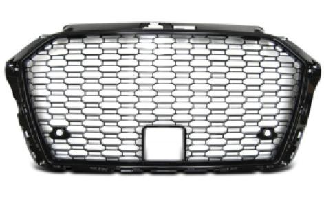 Grill | geschikt voor Audi | A3 16- 3d hat. / A3 Limousine 16- 4d sed. / A3 Sportback 16- 5d hat. | RS3-Style | ABS Kunststof zwart Glanzend