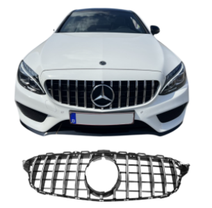 Grill | geschikt voor Mercedes-Benz C-Klasse W205 2014-2018 | Panamericana - Look | zwart/chroom | z360cam