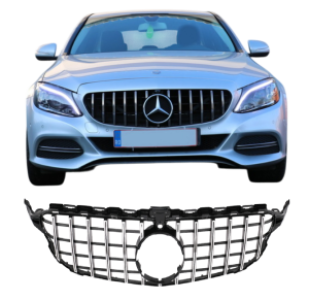 Grill | geschikt voor Mercedes-Benz C-Klasse W205 2014-2018 | Panamericana - Look | zwart/chroom | m360cam