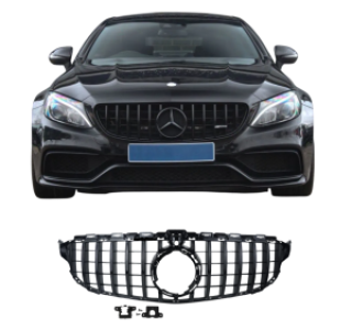 Grill | geschikt voor Mercedes-Benz C-Klasse W205 2014-2018 | Panamericana - Look | stuk abs | glanzend zwart | m360cam | 04