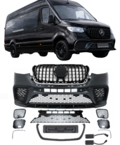 Voorbumper | geschikt voor Mercedes-Benz Sprinter | 2018+ | W907 | AMG-look | Glanzend zwarte grill